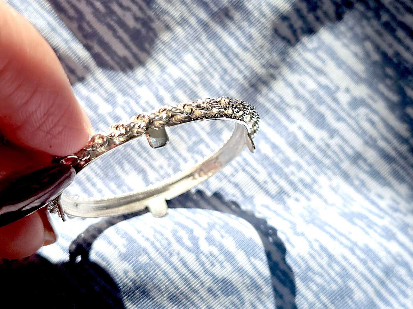 925 Sterling Silver Prong Back Illusion Rope Bezel for 30mm Half Dollar 50 Cents Coins