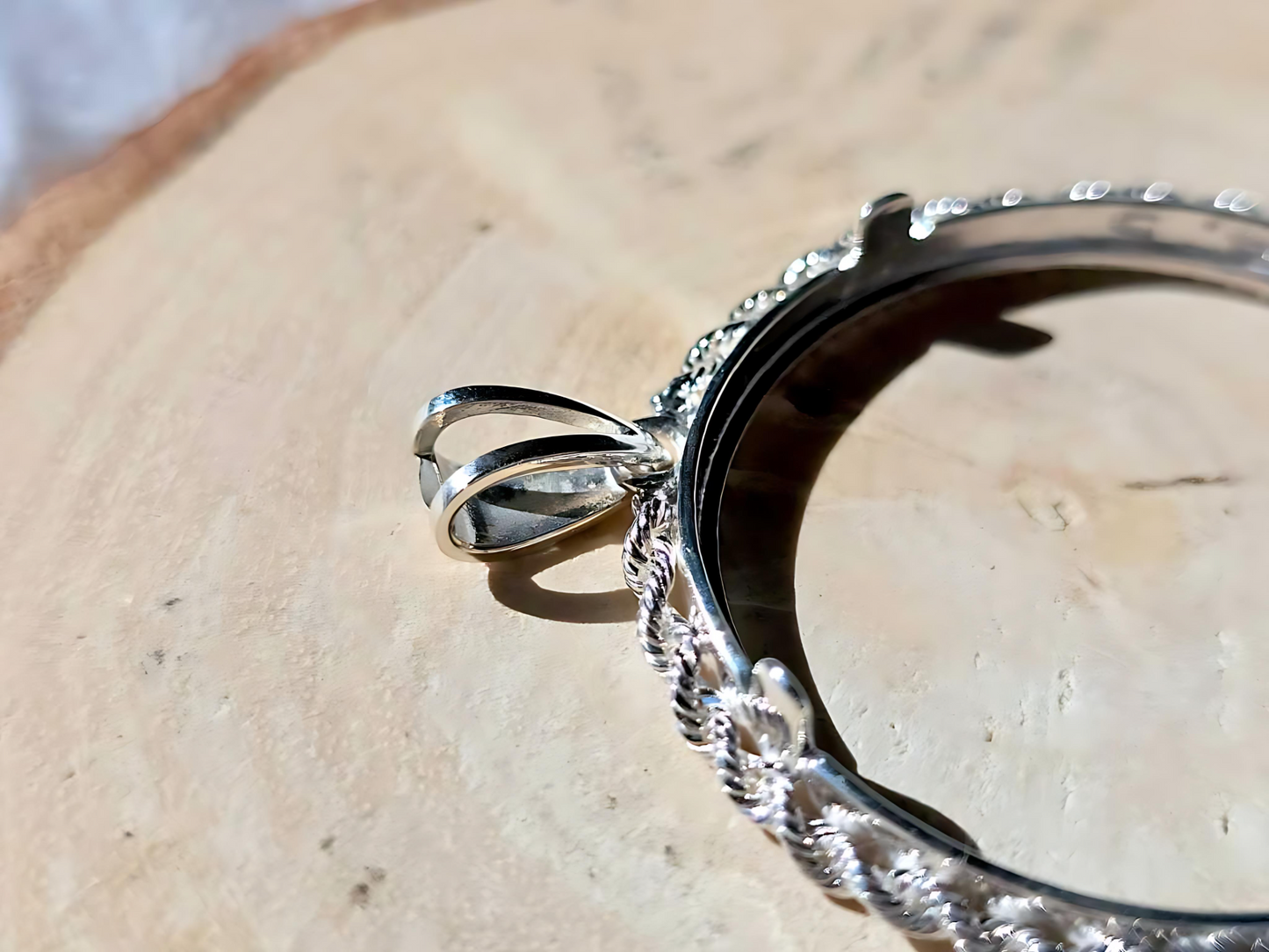 925 Sterling Silver Prong Back Illusion Rope Bezel for 34mm Mexican 1 Peso Coins