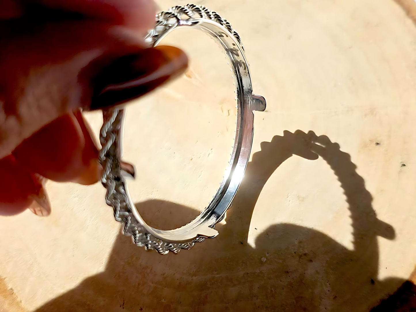 925 Sterling Silver Prong Back Illusion Rope Bezel for 34mm Mexican 1 Peso Coins