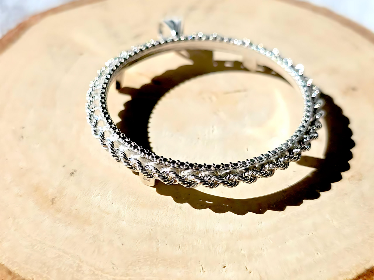 925 Sterling Silver Prong Back Illusion Rope Bezel for 36mm Coins