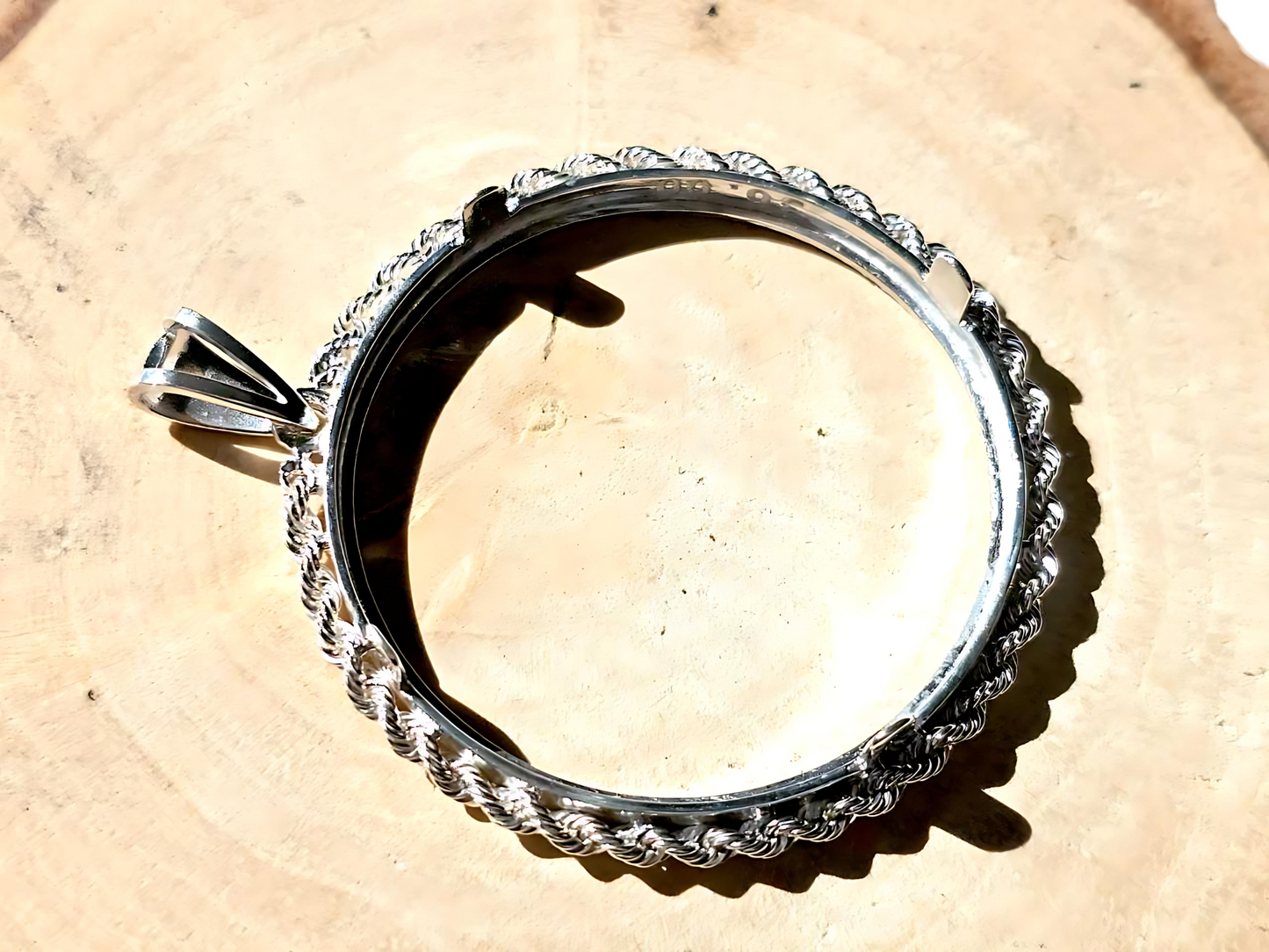 925 Sterling Silver Prong Back Illusion Rope Bezel for 36mm Coins