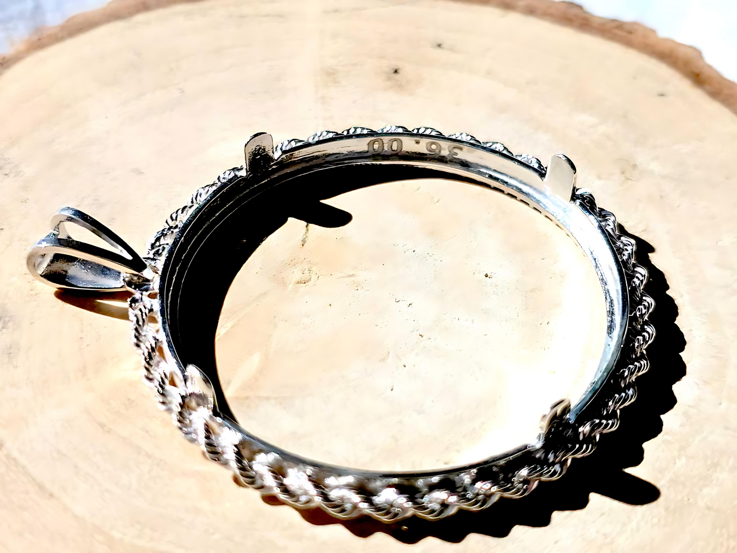 925 Sterling Silver Prong Back Illusion Rope Bezel for 36mm Coins