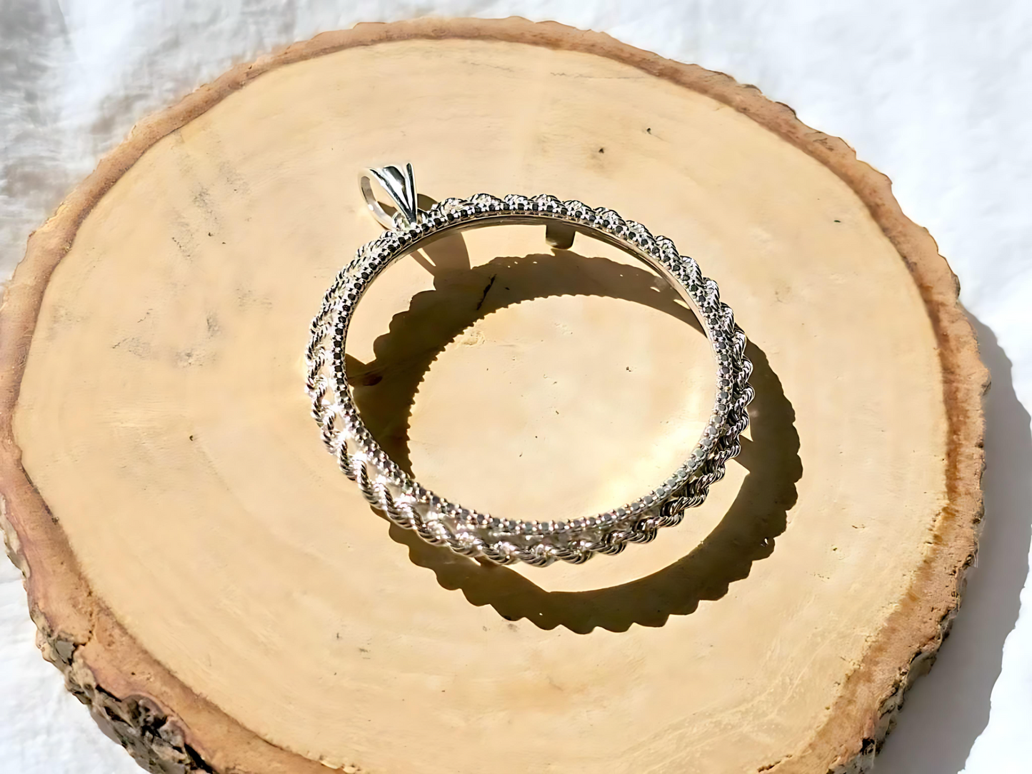 925 Sterling Silver Prong Back Illusion Rope Bezel for 36mm Coins