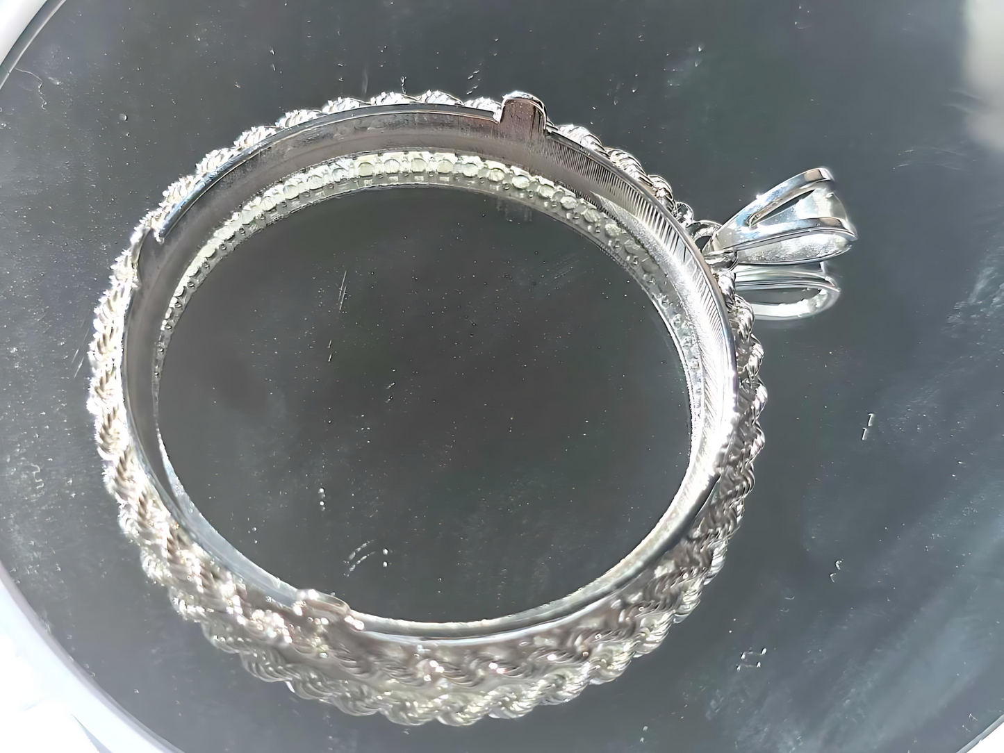 925 Sterling Silver Prong Back Illusion Rope Bezel for 38mm 1 Dollar Coins