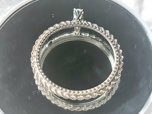 925 Sterling Silver Prong Back Illusion Rope Bezel for 38mm 1 Dollar Coins