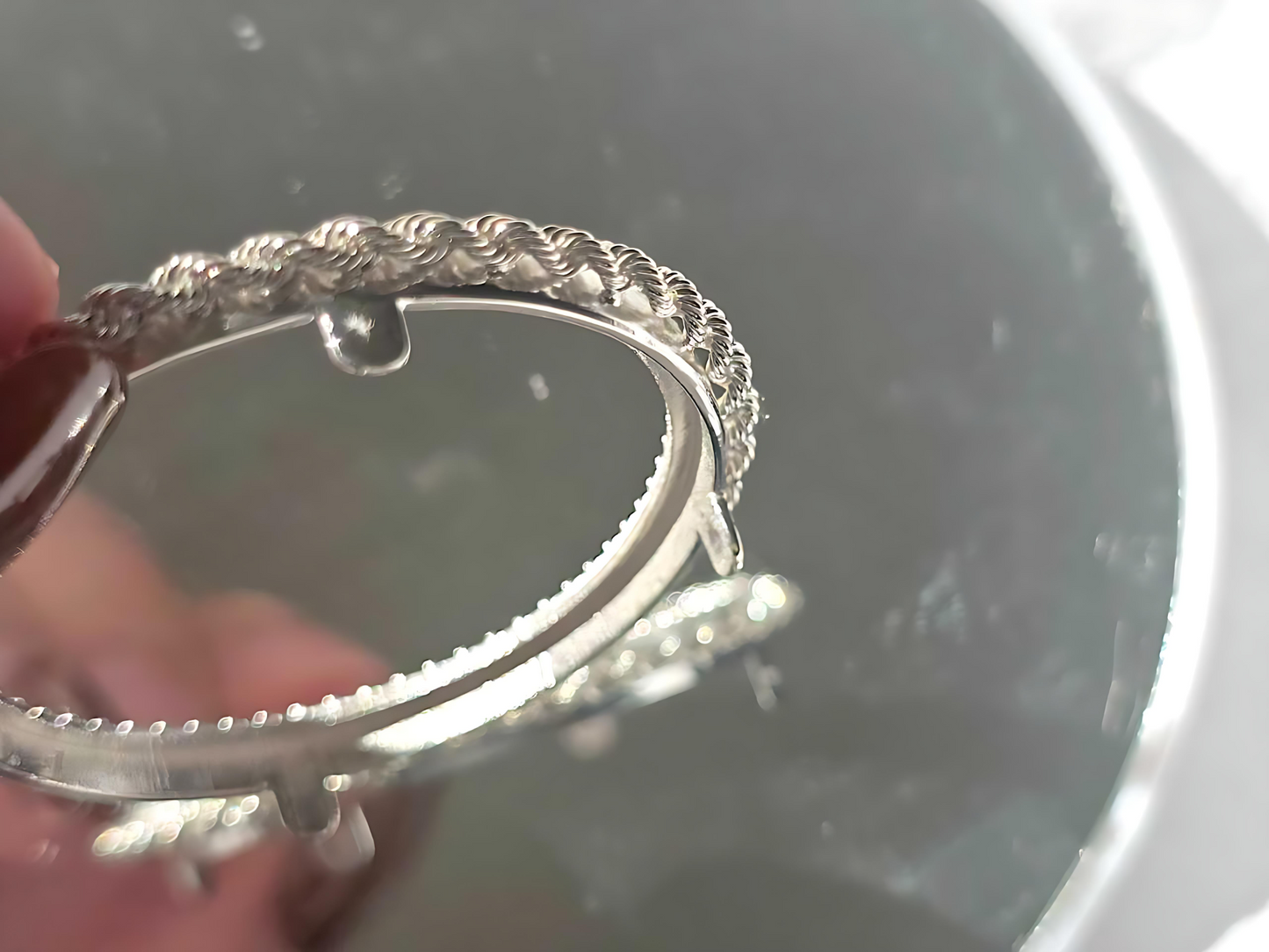 925 Sterling Silver Prong Back Illusion Rope Bezel for 38mm 1 Dollar Coins