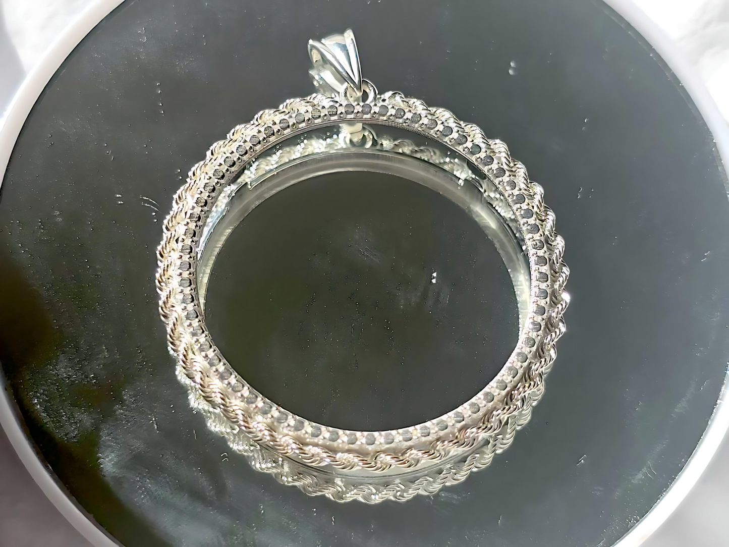 925 Sterling Silver Prong Back Illusion Rope Bezel for 38mm 1 Dollar Coins