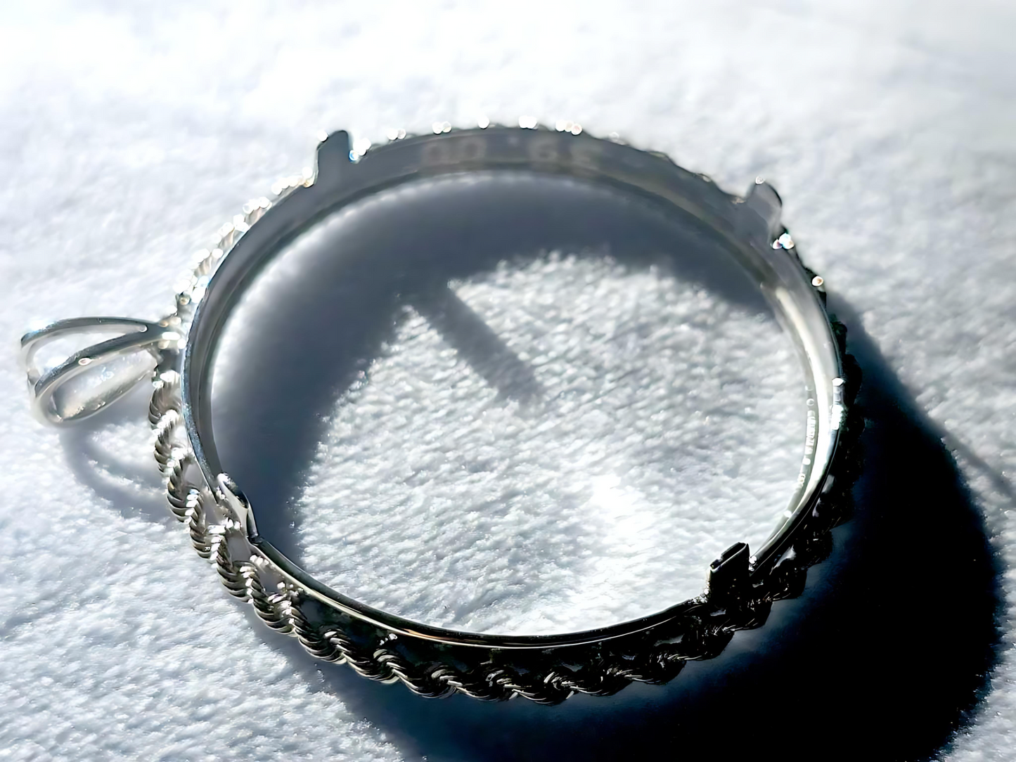925 Sterling Silver Prong Back Illusion Rope Bezel for 39mm Coins Mexican Cien Pesos