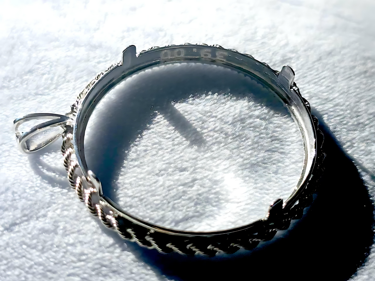 925 Sterling Silver Prong Back Illusion Rope Bezel for 39mm Coins Mexican Cien Pesos