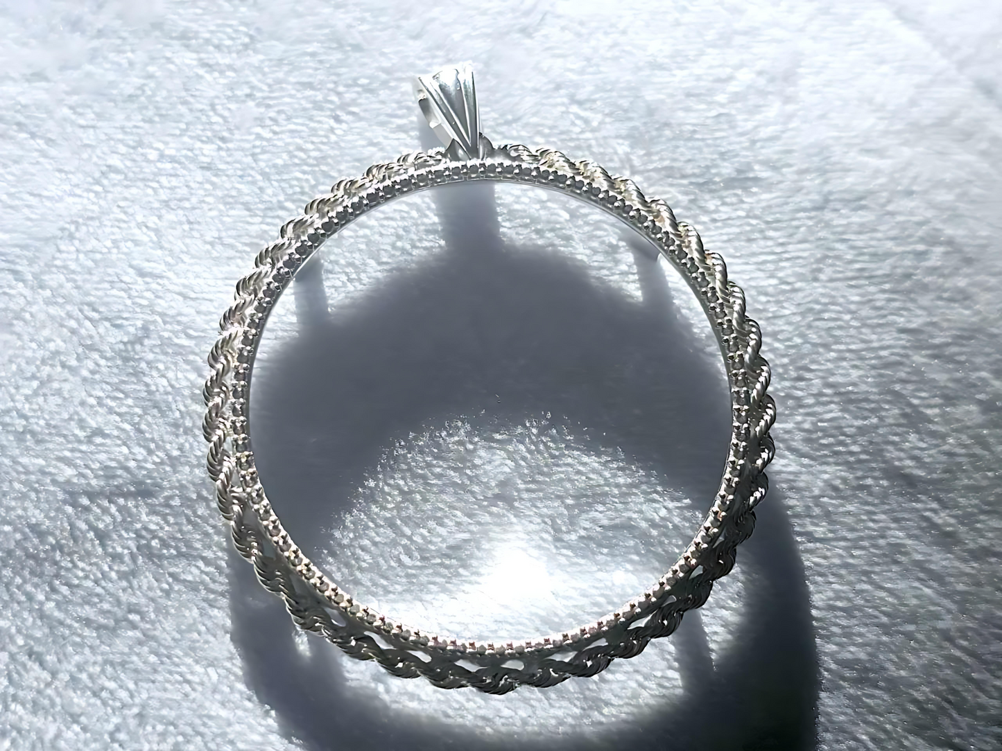 925 Sterling Silver Prong Back Illusion Rope Bezel for 39mm Coins Mexican Cien Pesos