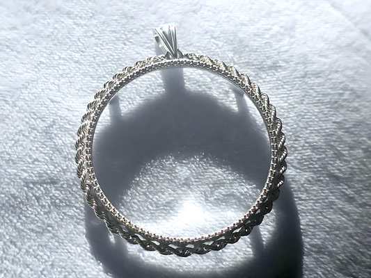 925 Sterling Silver Prong Back Illusion Rope Bezel for 39mm Coins Mexican Cien Pesos
