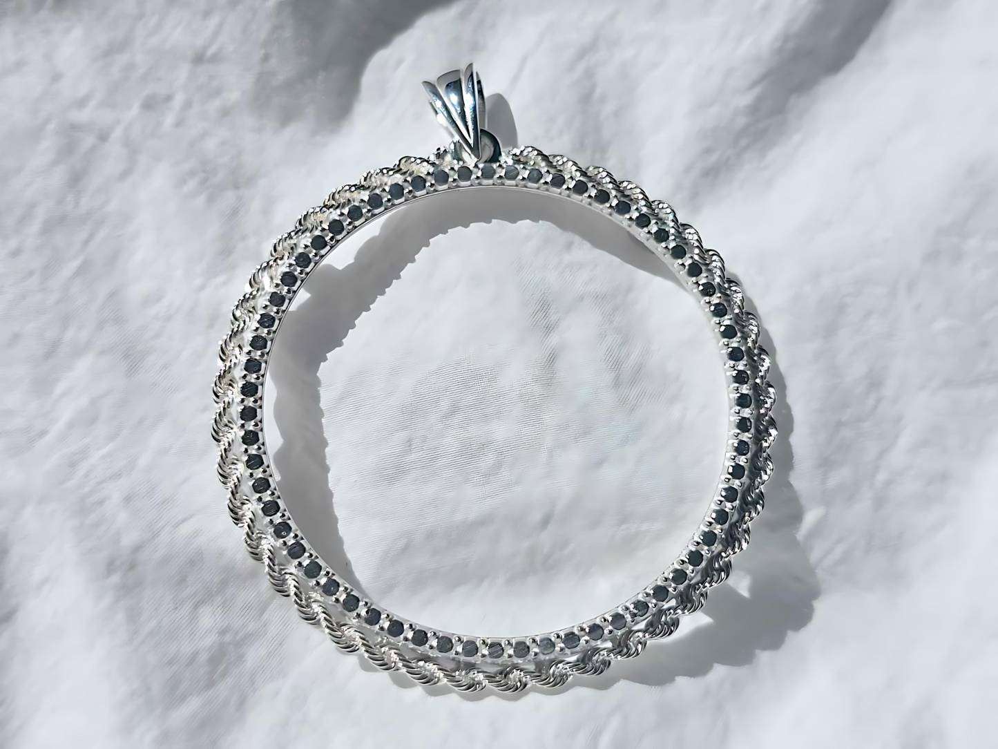925 Sterling Silver Prong Back Illusion Rope Bezel for 41mm 1 oz Coins