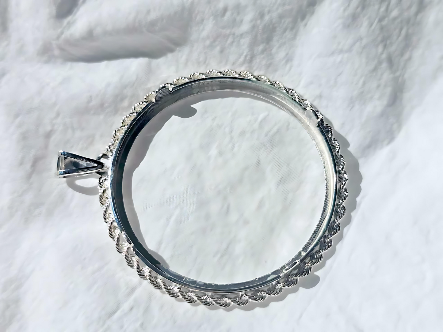 925 Sterling Silver Prong Back Illusion Rope Bezel for 41mm 1 oz Coins