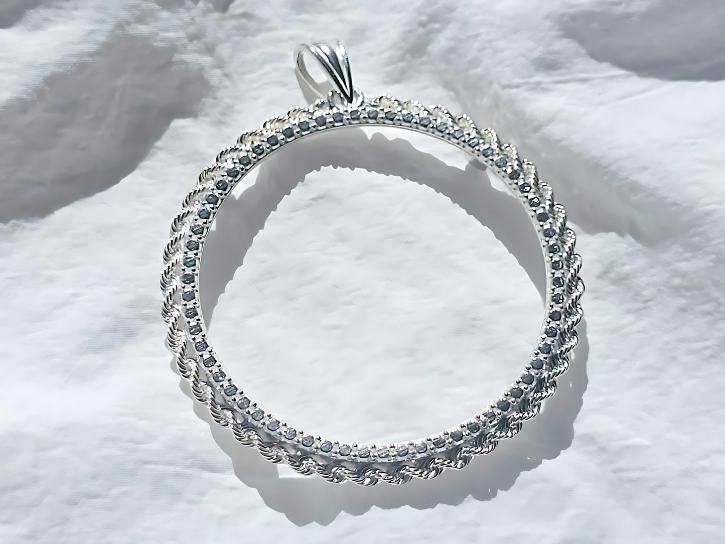 925 Sterling Silver Prong Back Illusion Rope Bezel for 41mm 1 oz Coins