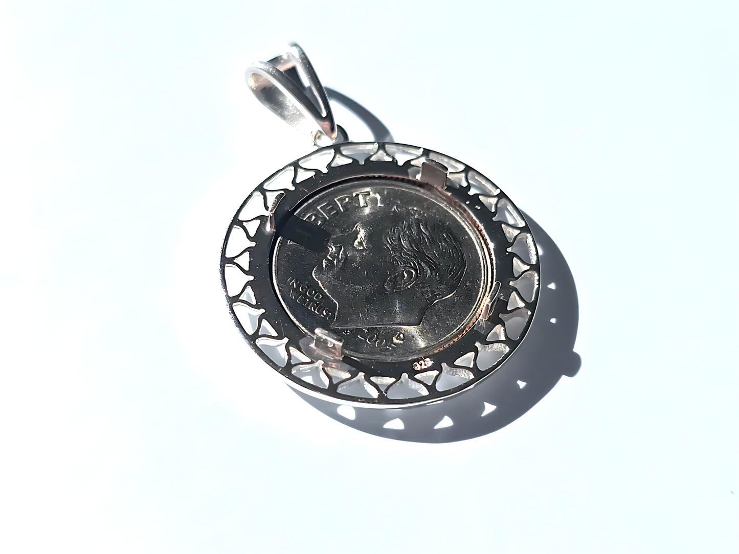 925 Sterling Silver Prong Back Filigree Edge Bezel for 18mm Dime 10 Cent Coins