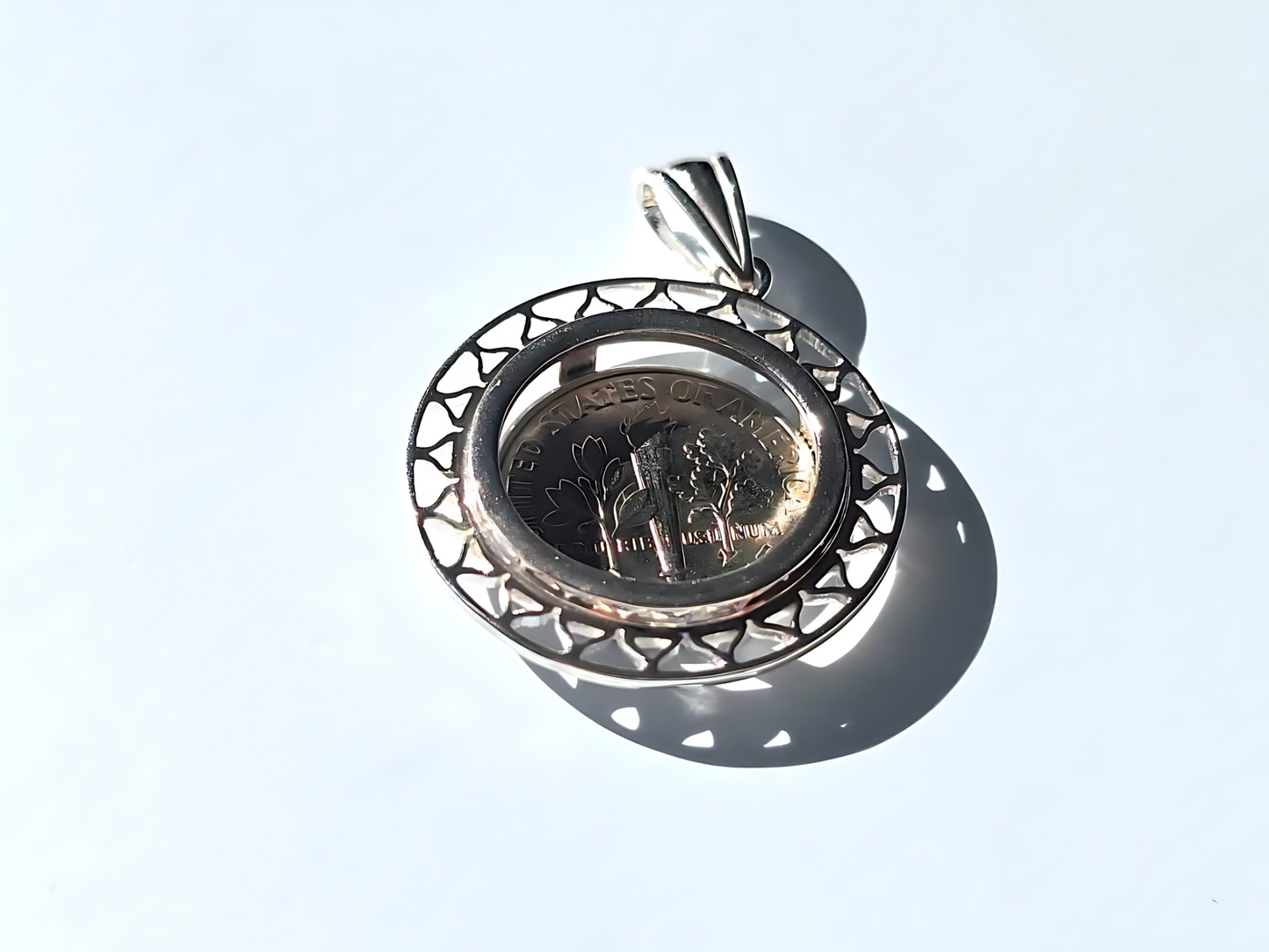 925 Sterling Silver Prong Back Filigree Edge Bezel for 18mm Dime 10 Cent Coins