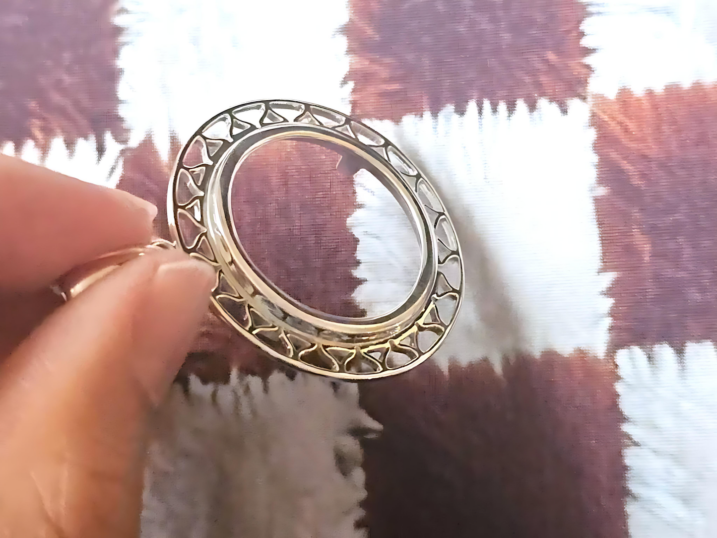 925 Sterling Silver Prong Back Filigree Edge Bezel for 22mm Nickel 5 Cent Coins