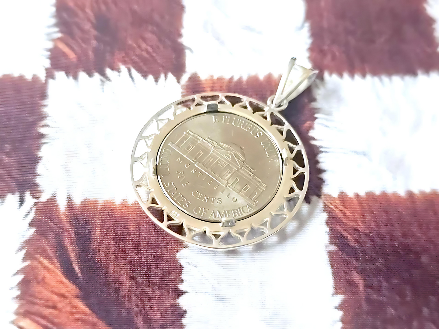 925 Sterling Silver Prong Back Filigree Edge Bezel for 22mm Nickel 5 Cent Coins