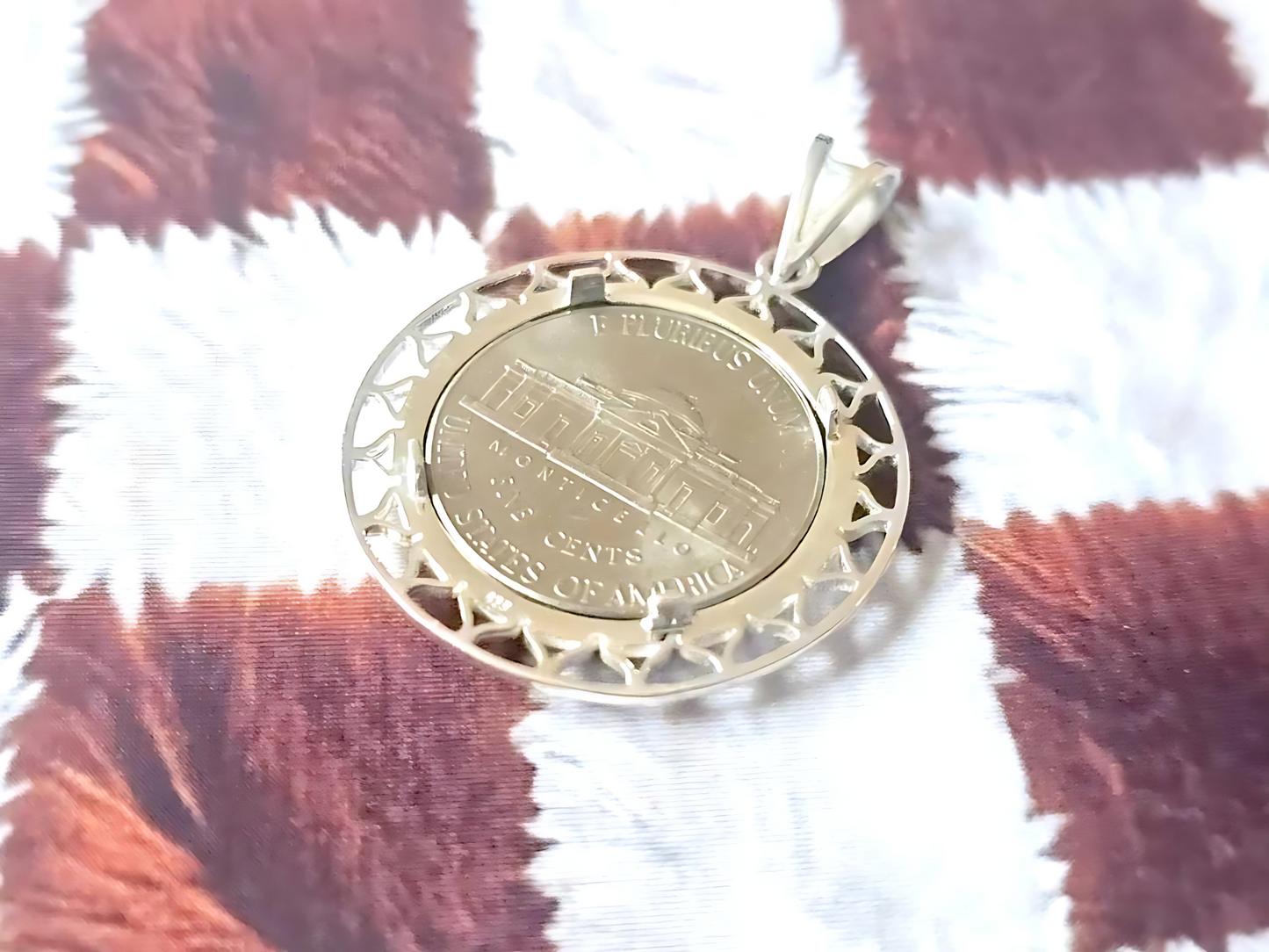 925 Sterling Silver Prong Back Filigree Edge Bezel for 22mm Nickel 5 Cent Coins