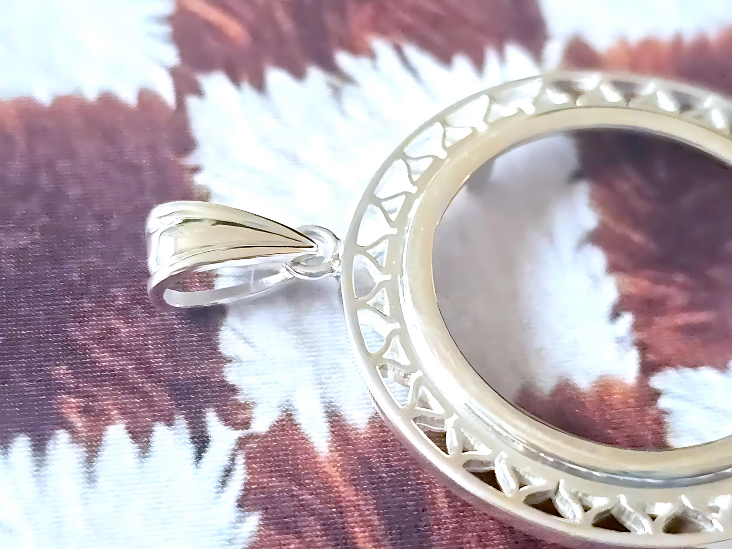 925 Sterling Silver Prong Back Filigree Edge Bezel for 24mm Quarter 25Cent Coins