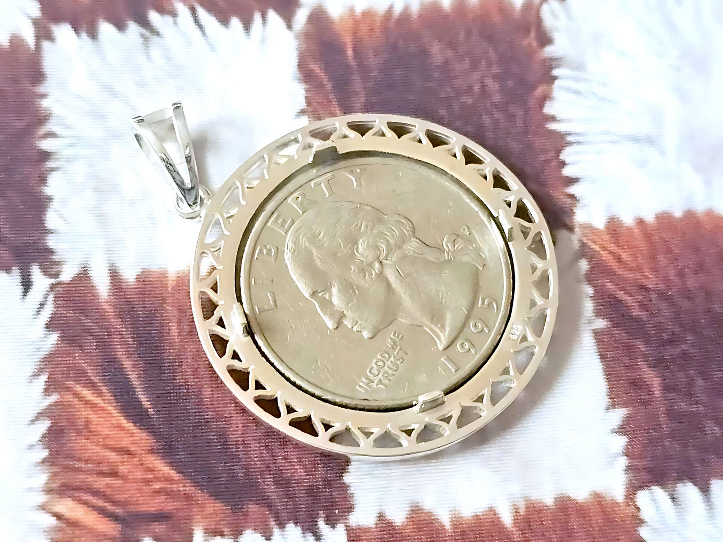 925 Sterling Silver Prong Back Filigree Edge Bezel for 24mm Quarter 25Cent Coins