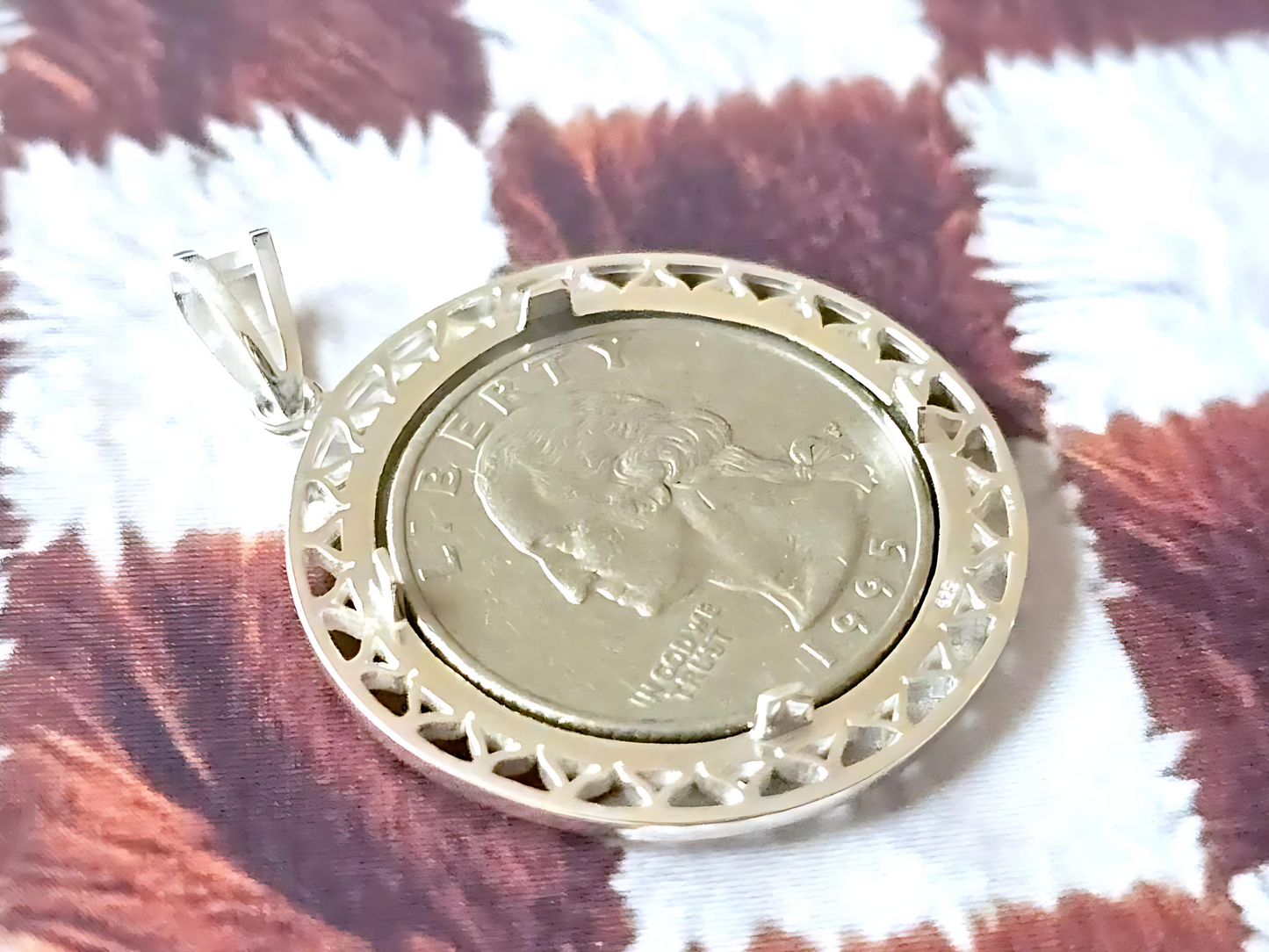 925 Sterling Silver Prong Back Filigree Edge Bezel for 24mm Quarter 25Cent Coins