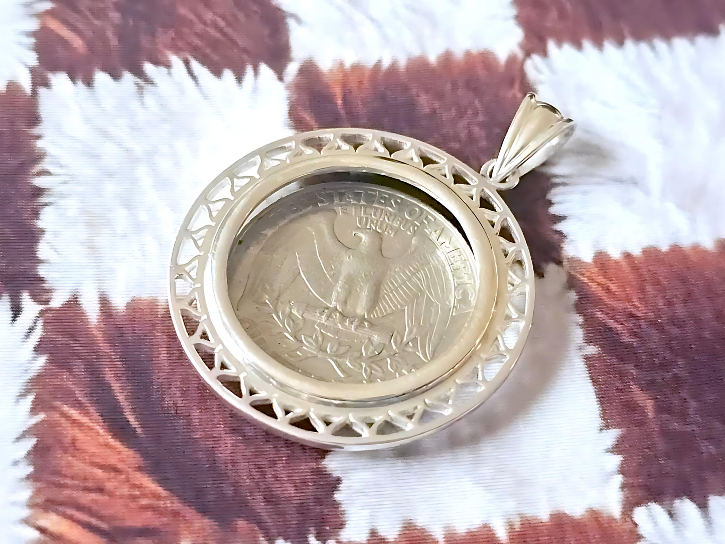 925 Sterling Silver Prong Back Filigree Edge Bezel for 24mm Quarter 25Cent Coins