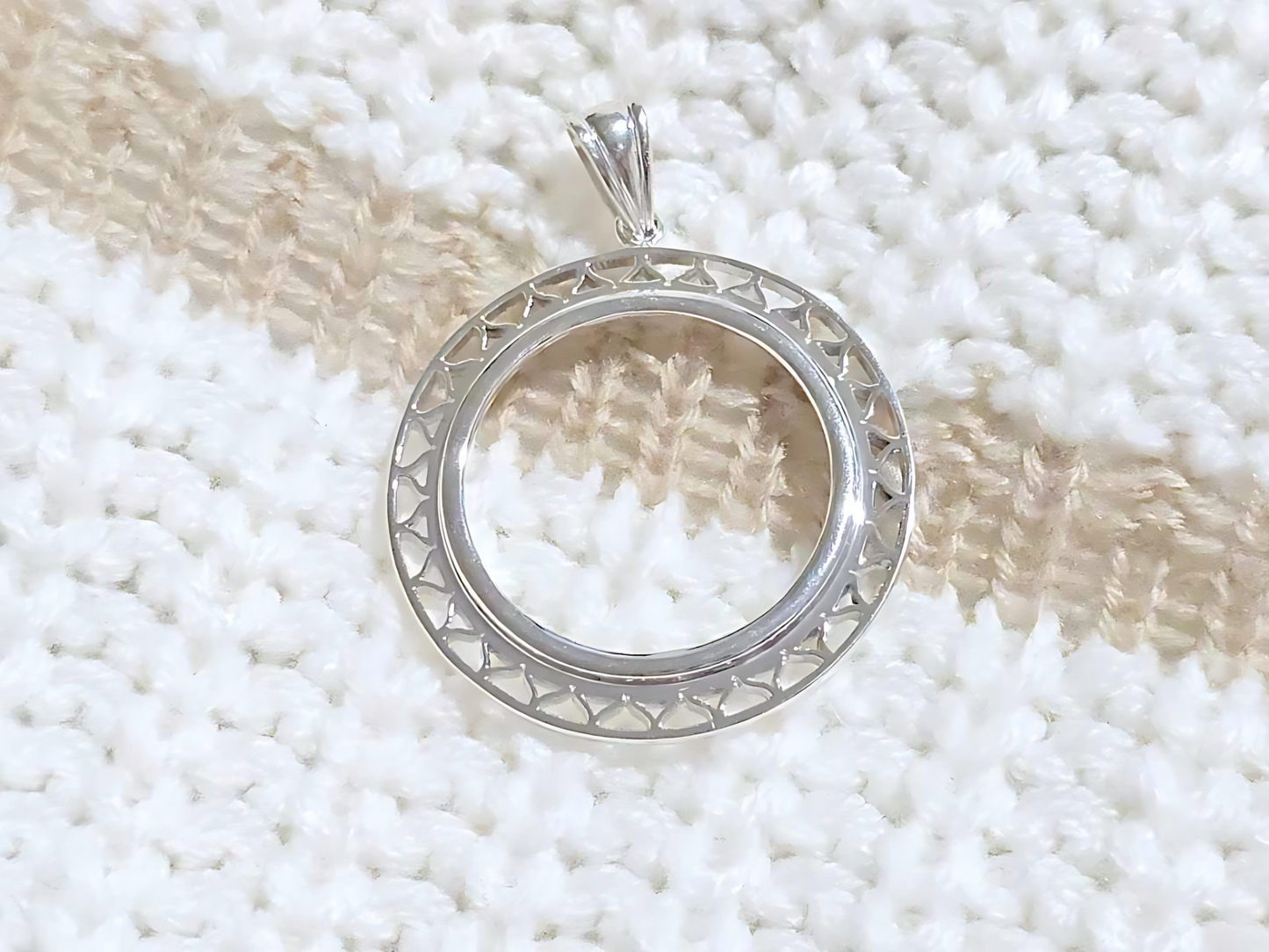925 Sterling Silver Prong Back Filigree Edge Bezel for 26mm Coins