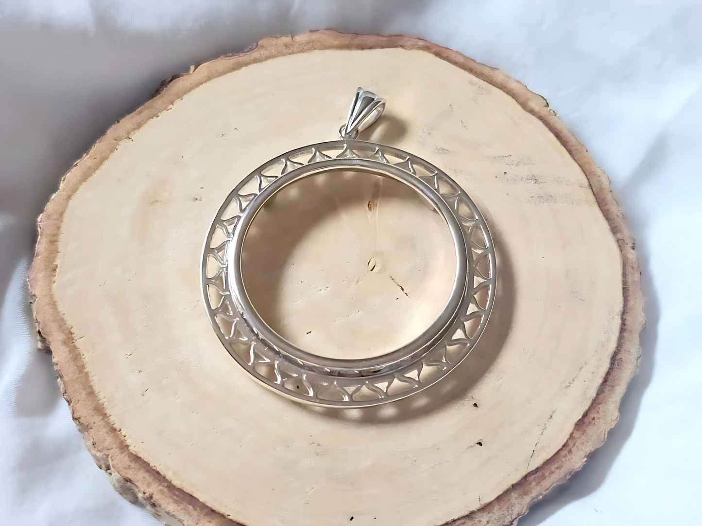 925 Sterling Silver Prong Back Filigree Edge Bezel for 36mm Coins