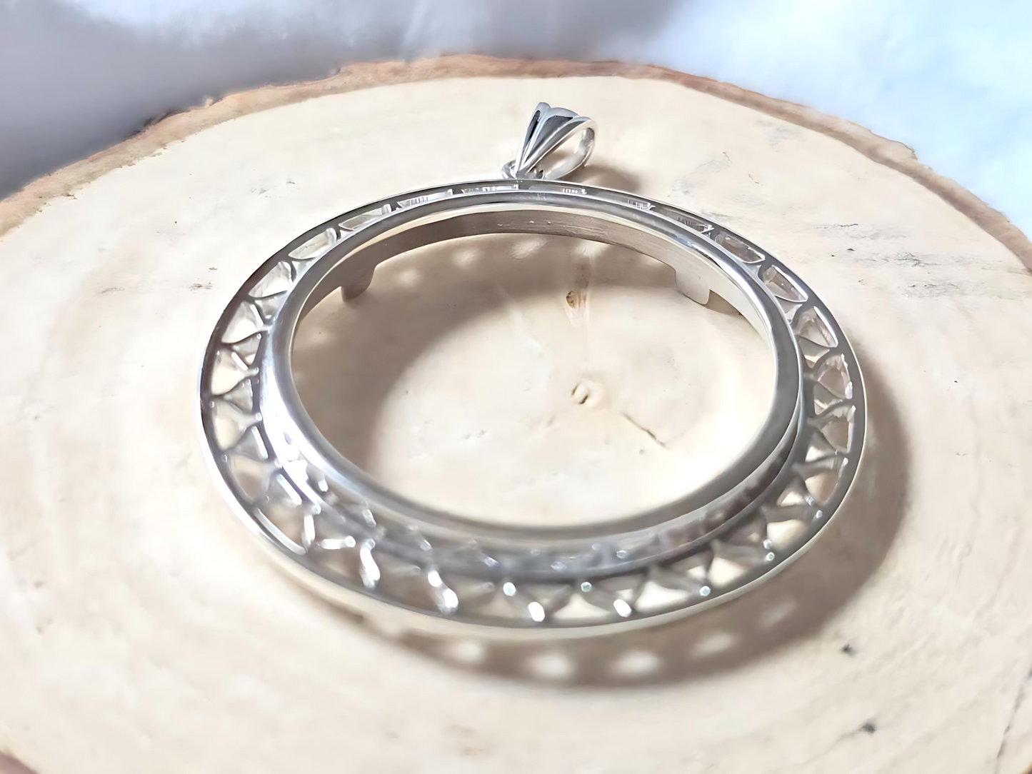 925 Sterling Silver Prong Back Filigree Edge Bezel for 36mm Coins