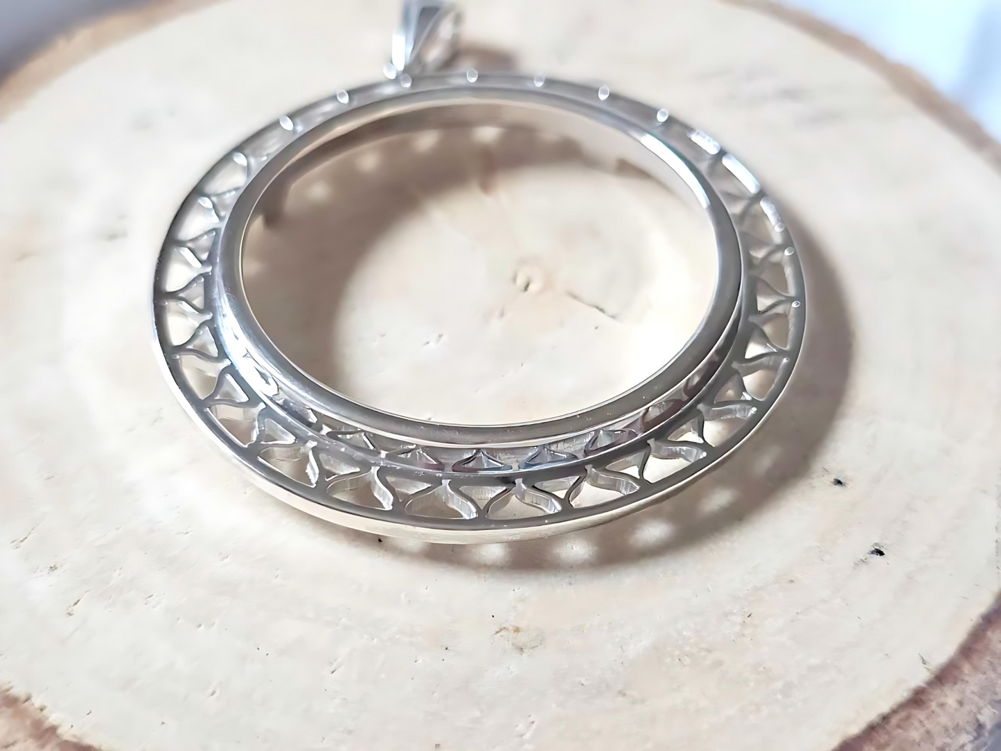 925 Sterling Silver Prong Back Filigree Edge Bezel for 36mm Coins