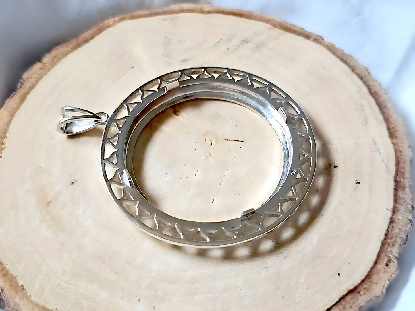 925 Sterling Silver Prong Back Filigree Edge Bezel for 36mm Coins