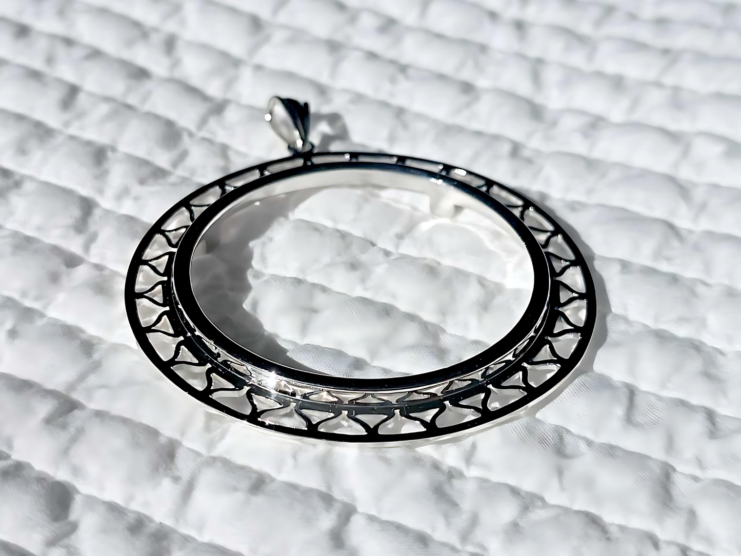 925 Sterling Silver Prong Back Filigree Edge Bezel for 41mm 1 oz Coins