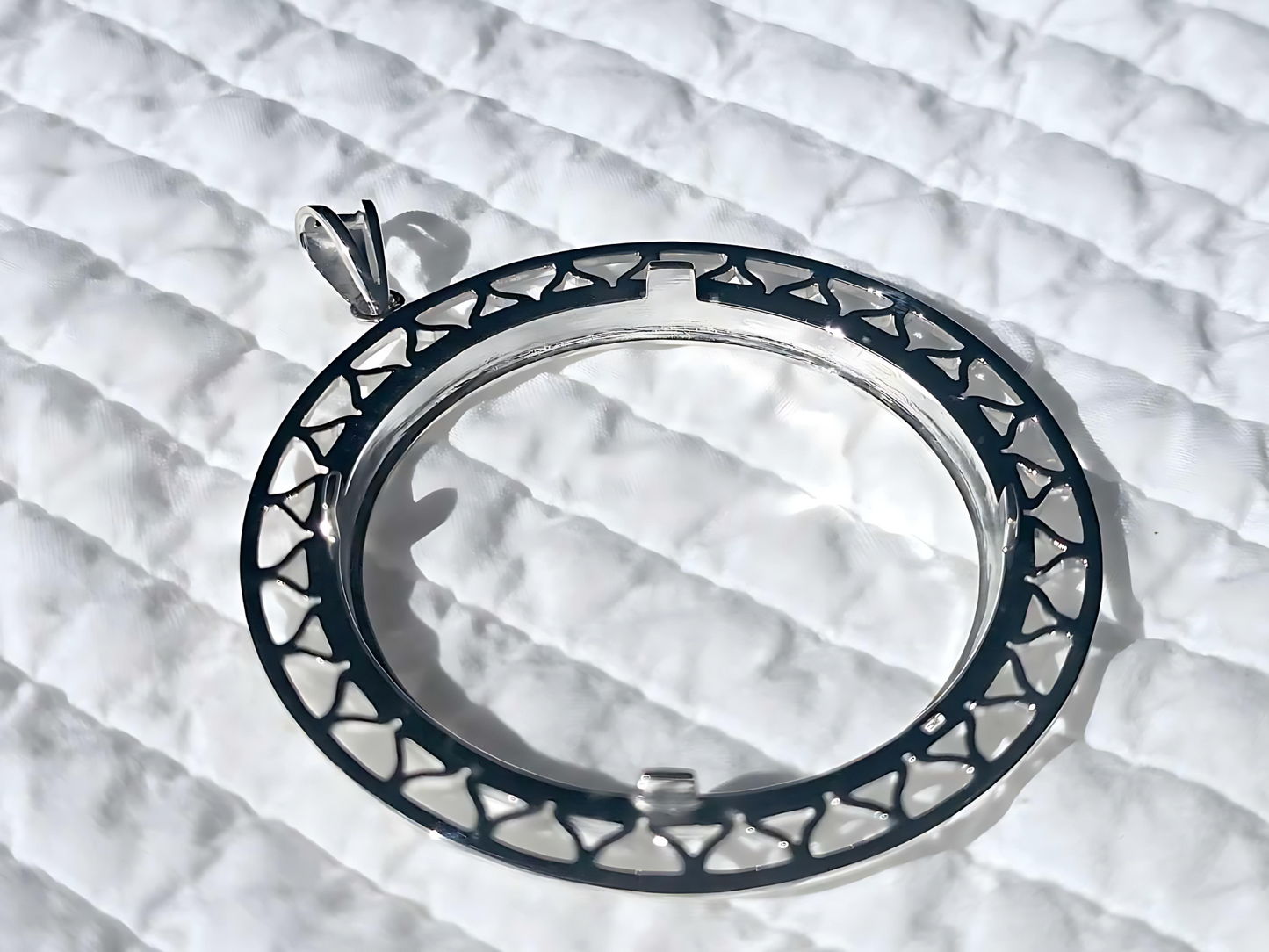 925 Sterling Silver Prong Back Filigree Edge Bezel for 41mm 1 oz Coins