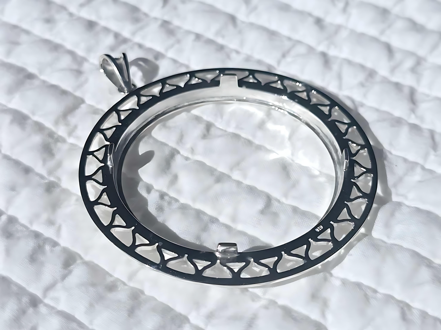 925 Sterling Silver Prong Back Filigree Edge Bezel for 41mm 1 oz Coins