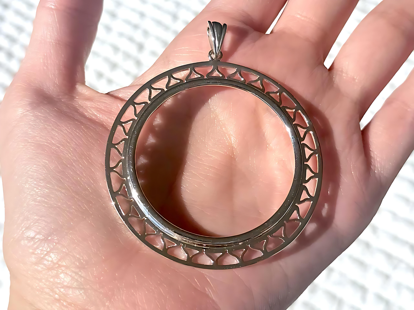 925 Sterling Silver Prong Back Filigree Edge Bezel for 41mm 1 oz Coins