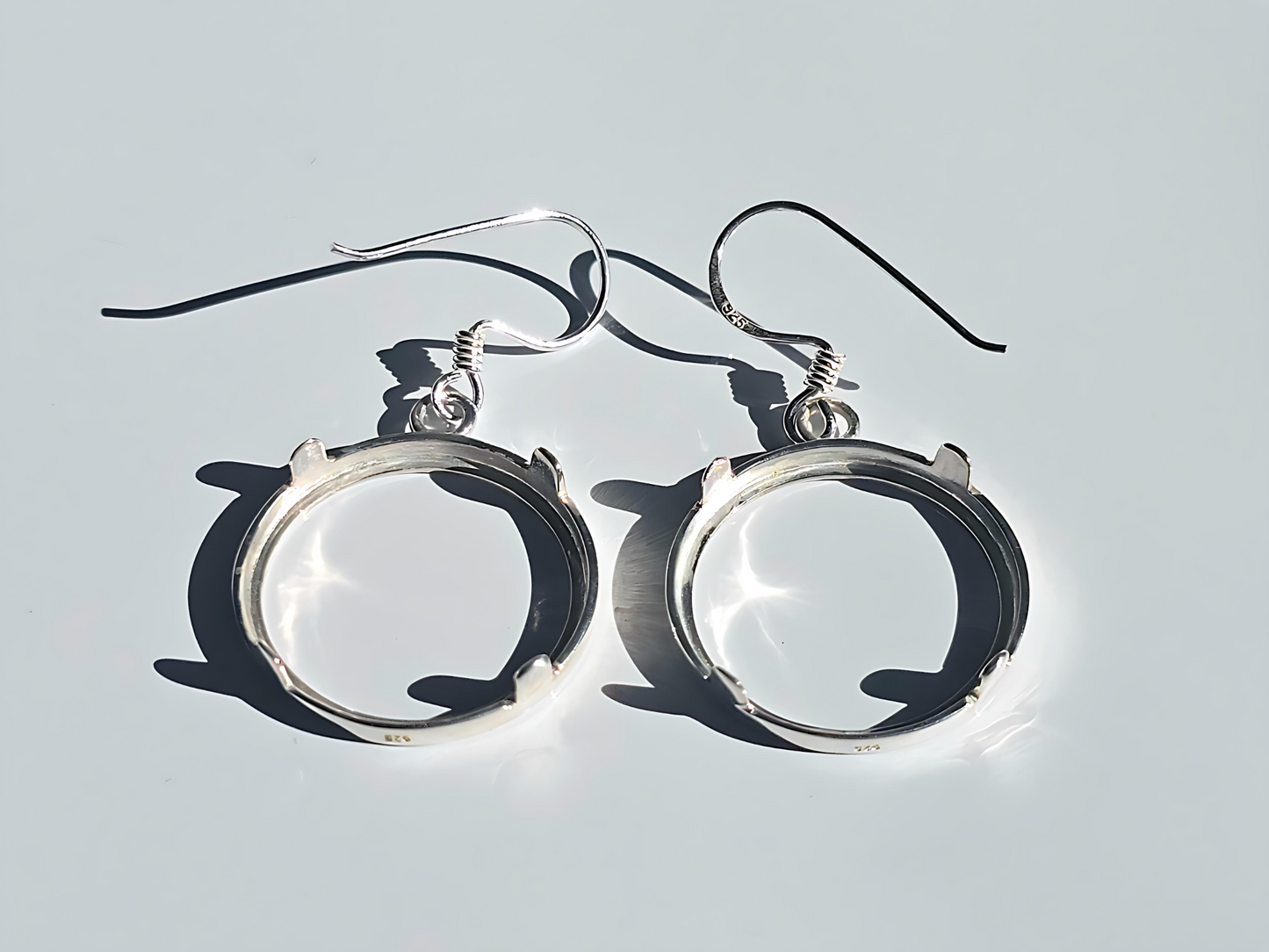 925 Sterling Silver Prong Back Simple Bezel Earring for 18mm Dime 10 Cent Coins