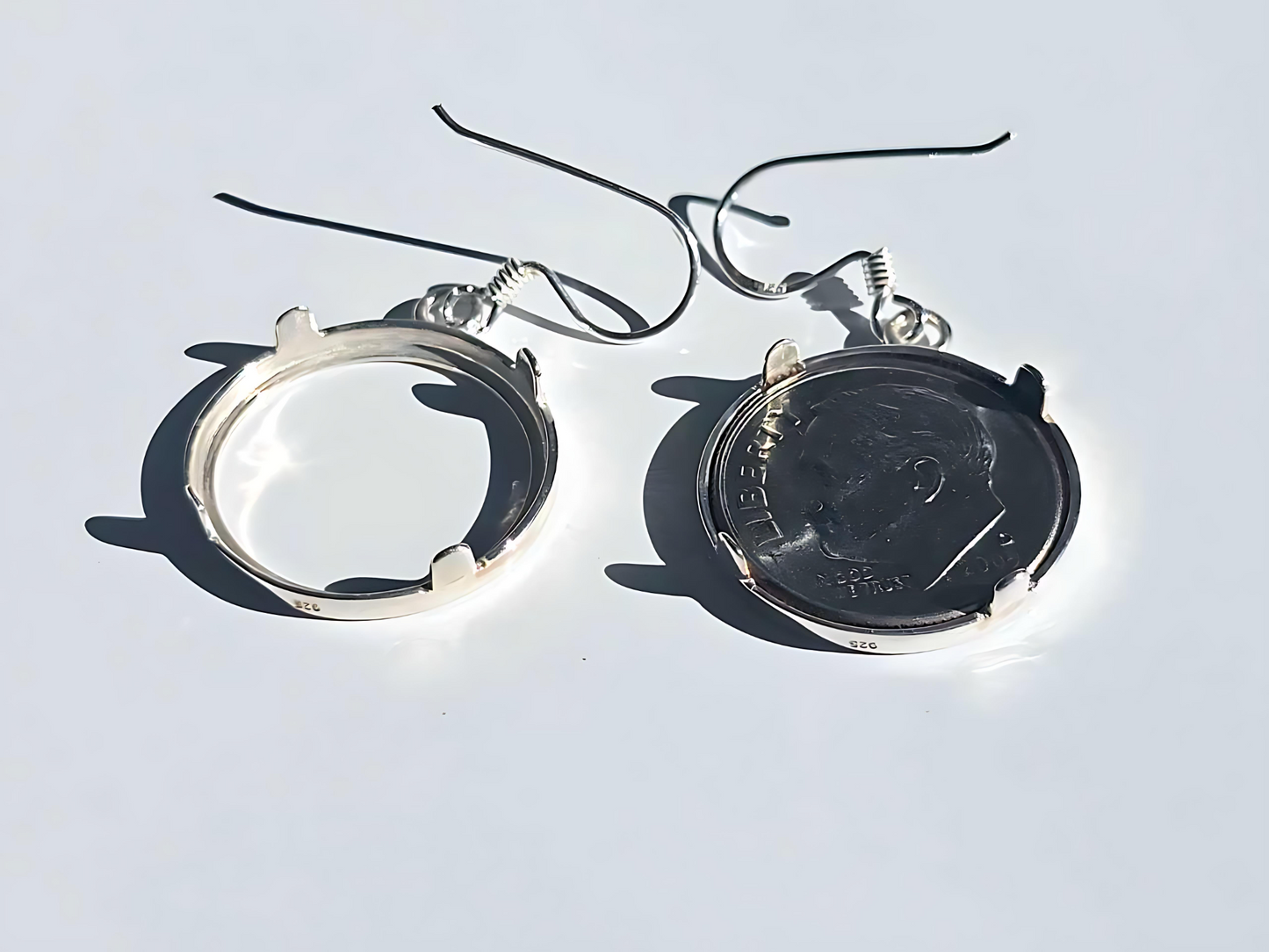 925 Sterling Silver Prong Back Simple Bezel Earring for 18mm Dime 10 Cent Coins