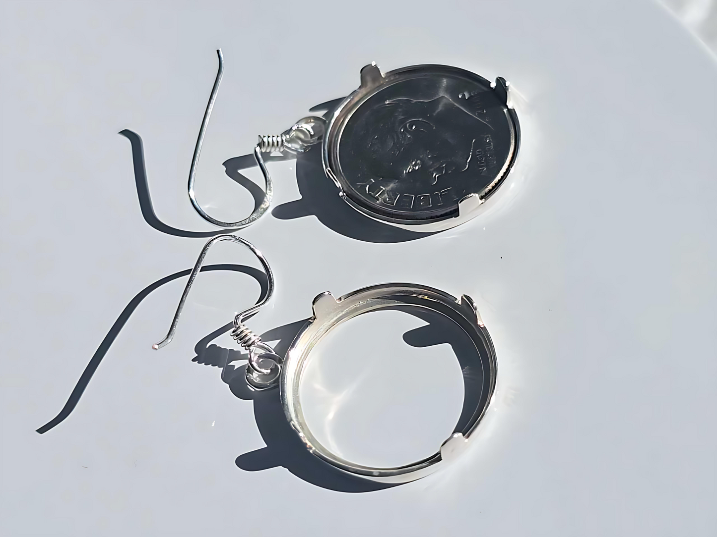 925 Sterling Silver Prong Back Simple Bezel Earring for 18mm Dime 10 Cent Coins