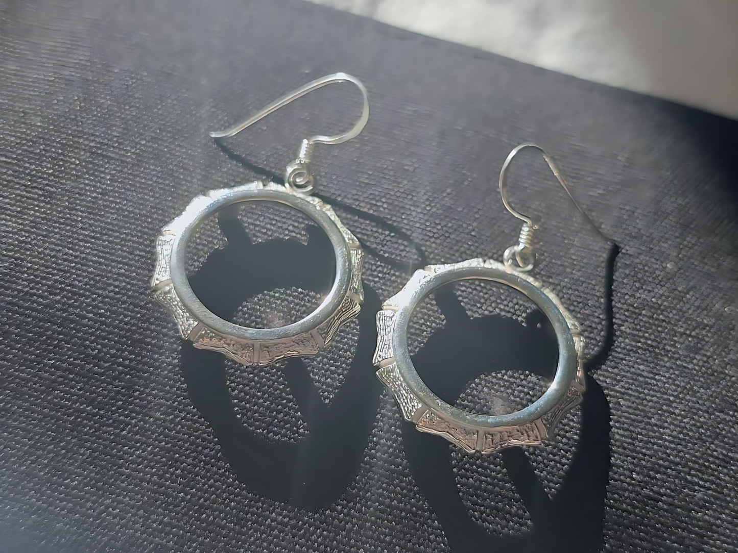 925 Sterling Silver Prong Back Bamboo Edge Bezel Earring for 18mm 10 Cent Coins