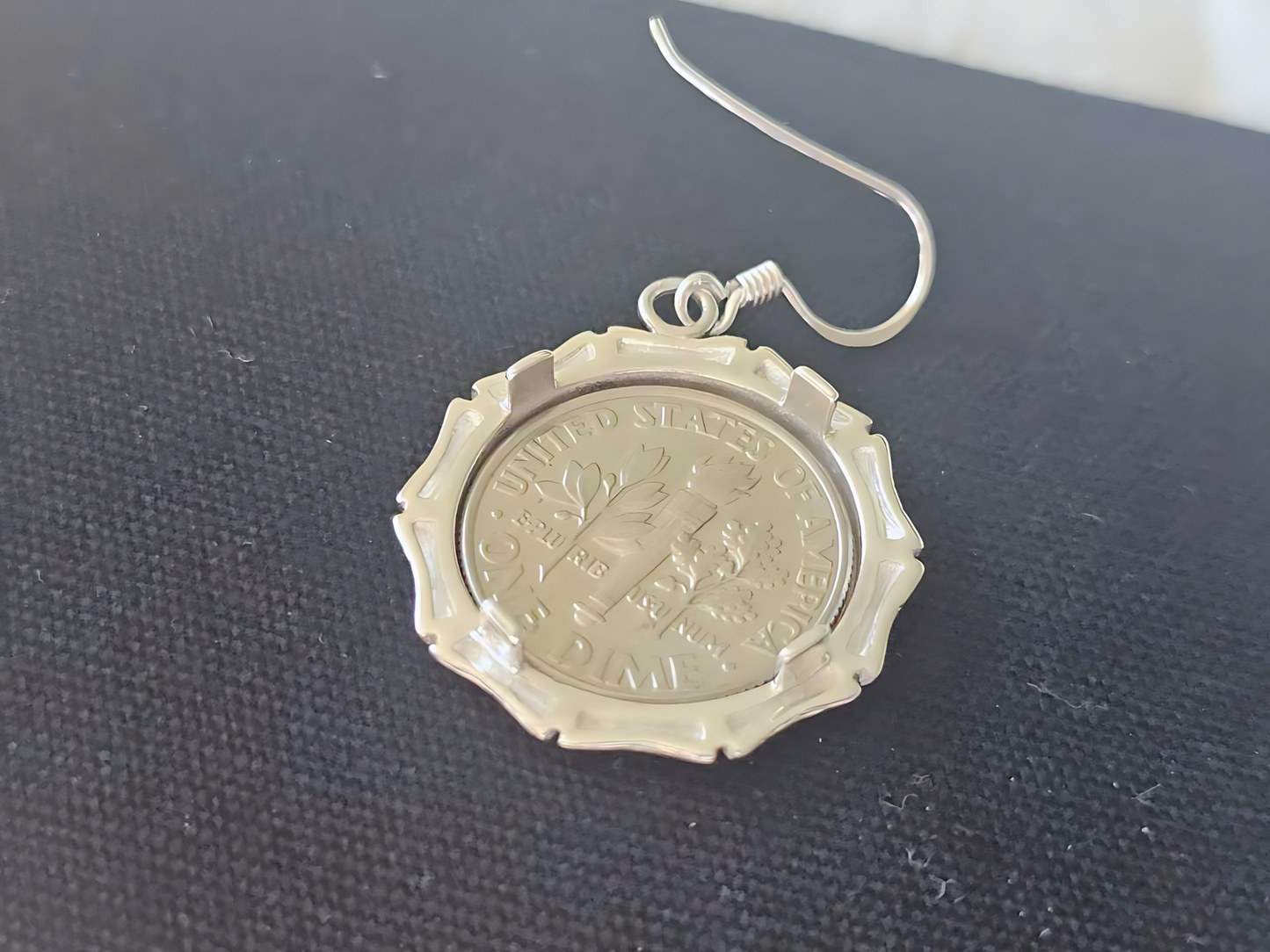 925 Sterling Silver Prong Back Bamboo Edge Bezel Earring for 18mm 10 Cent Coins