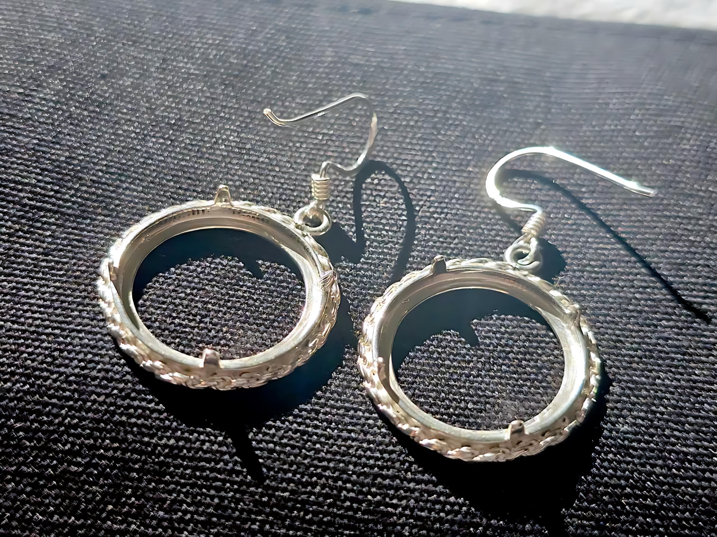 925 Sterling Silver Prong Back Rope Edge DC Bezel Earring for 18mm Dime 10Cent Coins