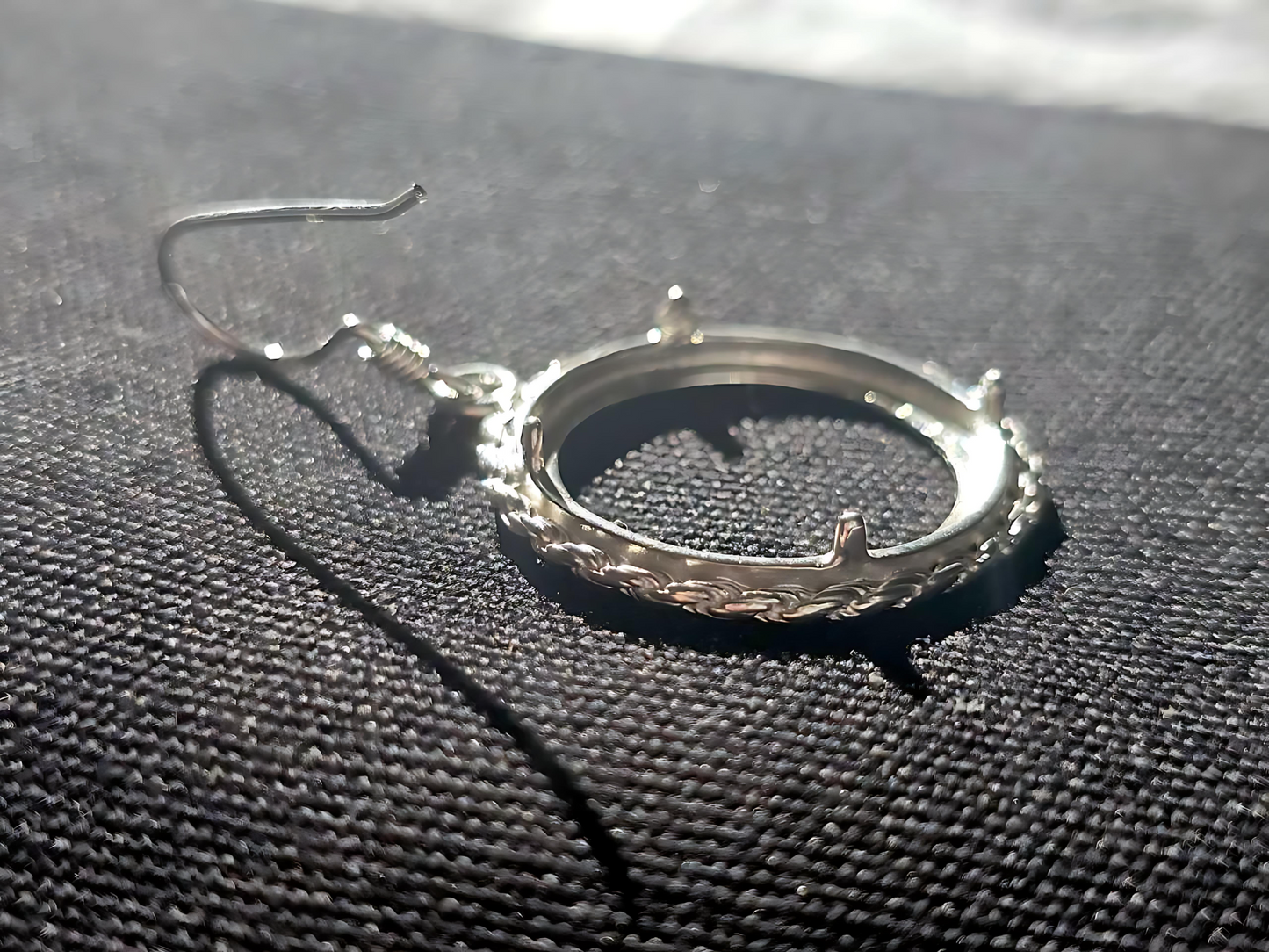 925 Sterling Silver Prong Back Rope Edge DC Bezel Earring for 18mm Dime 10Cent Coins