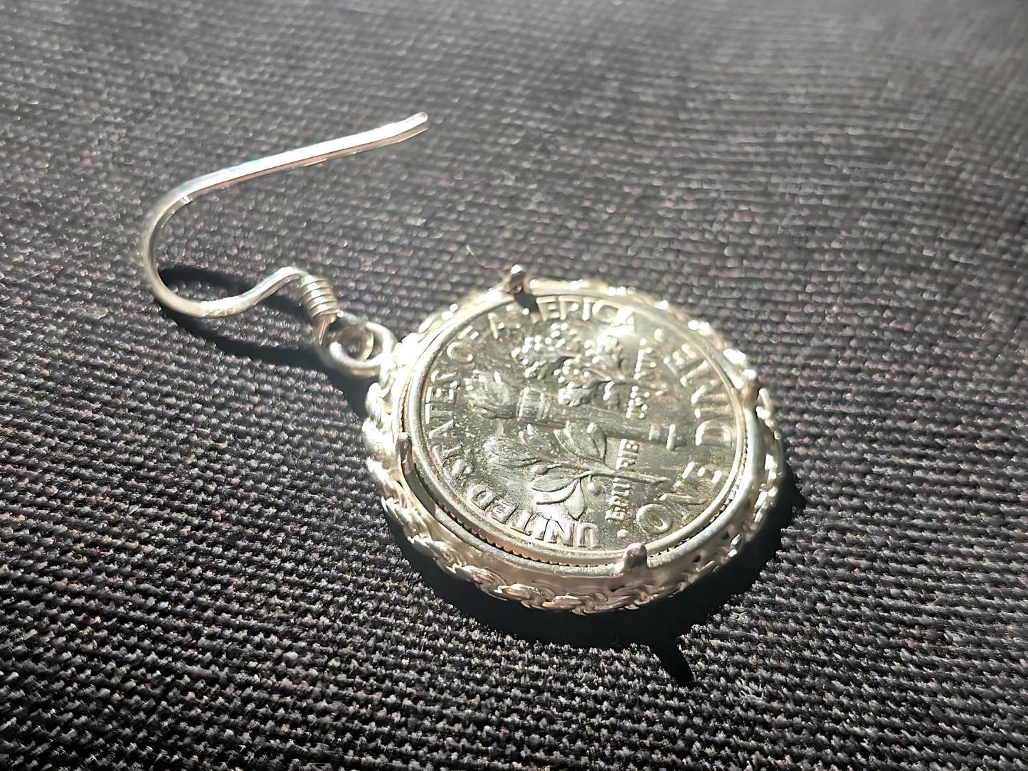 925 Sterling Silver Prong Back Rope Edge DC Bezel Earring for 18mm Dime 10Cent Coins