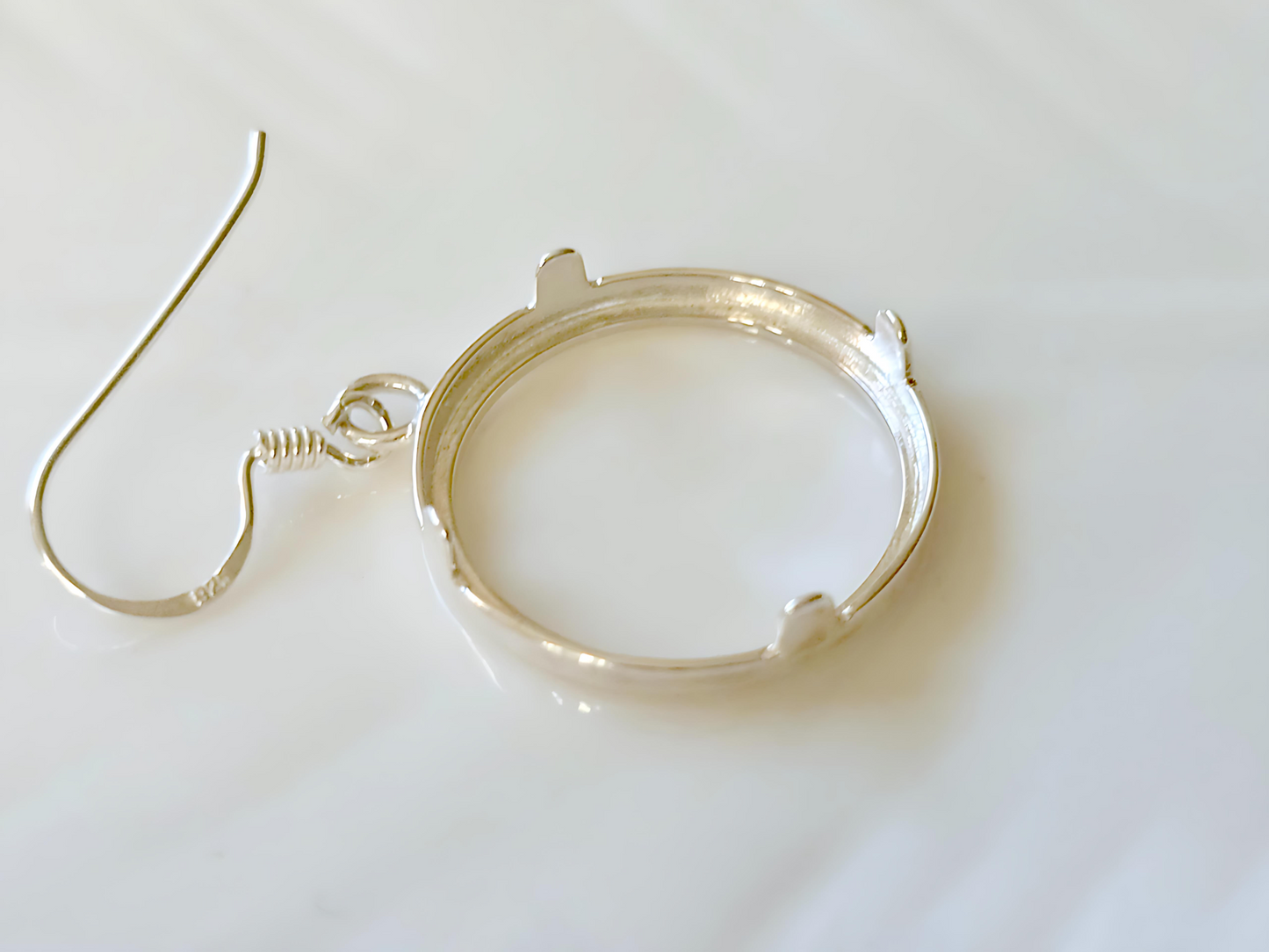 925 Sterling Silver Prong Back Round Edge Bezel Earring for 18mm Dime 10 Cent Coins
