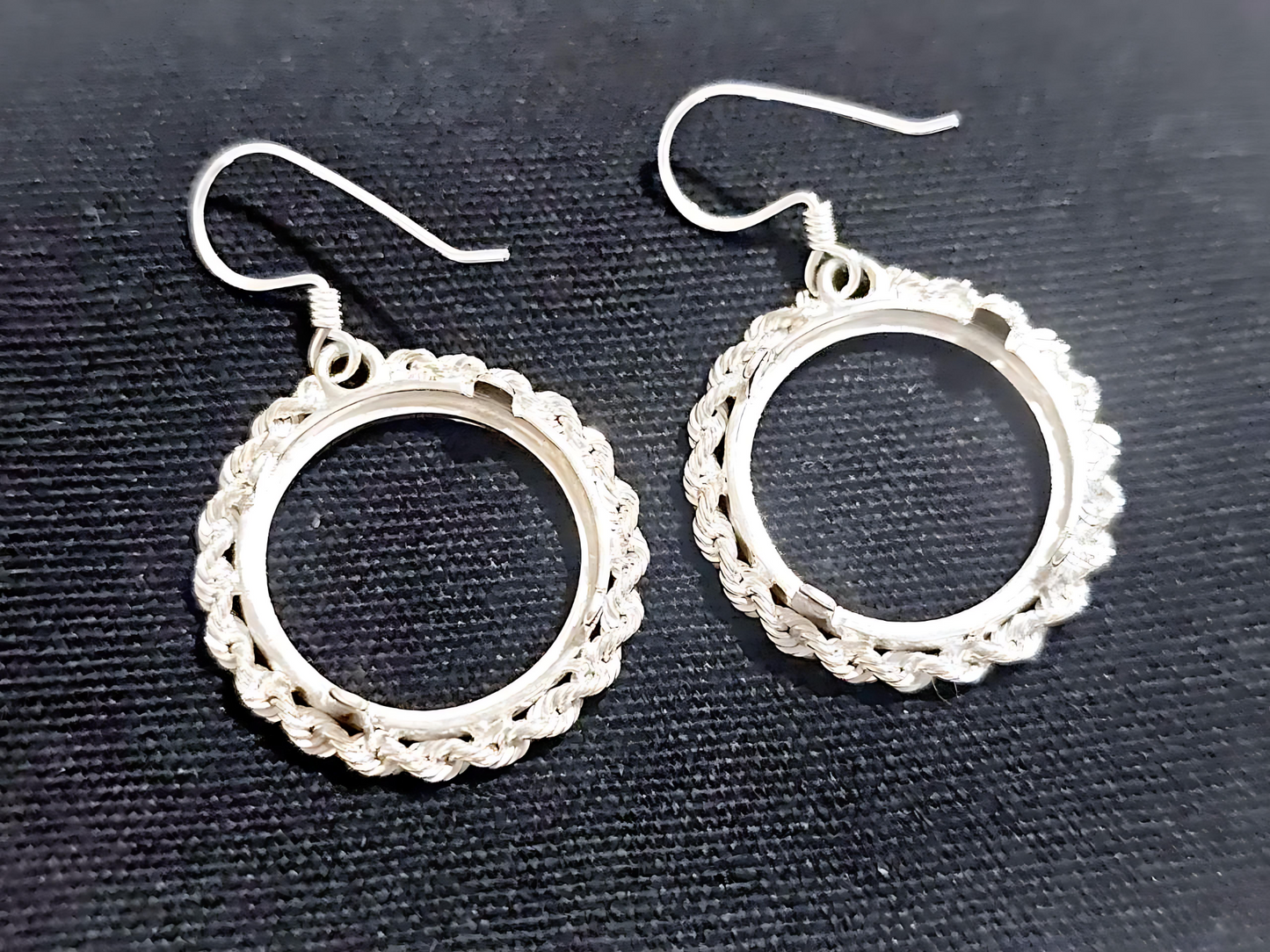 925 Sterling Silver Prong Back Illusion Rope Bezel Earring for 18mm Dime 10 Cent Coins