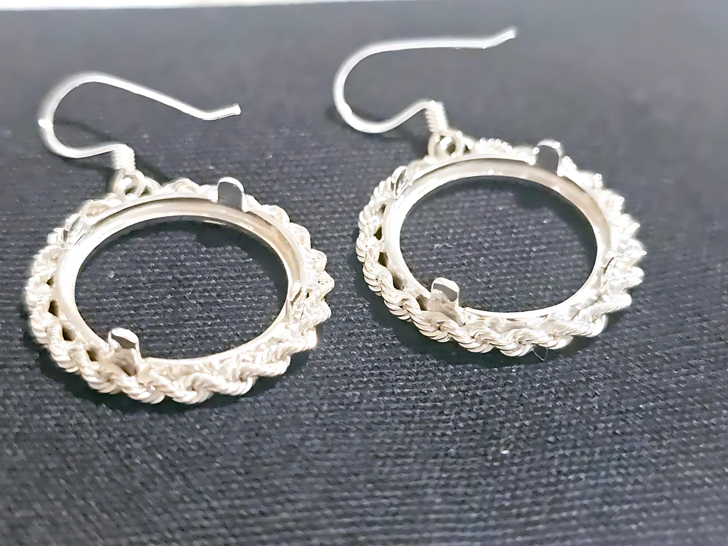 925 Sterling Silver Prong Back Illusion Rope Bezel Earring for 18mm Dime 10 Cent Coins