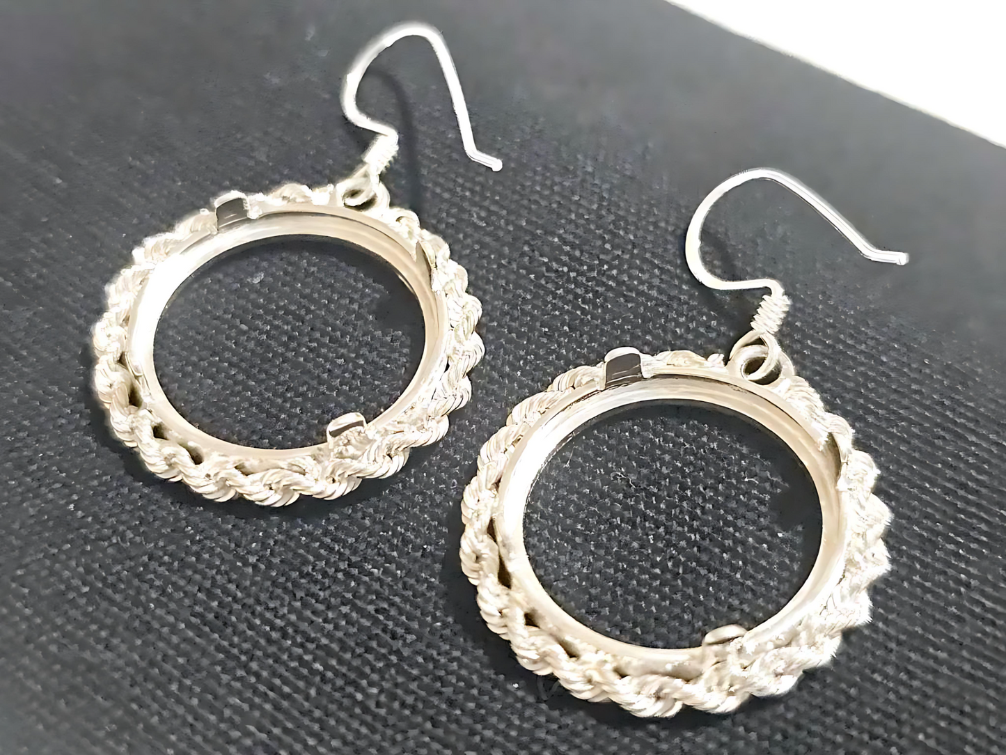 925 Sterling Silver Prong Back Illusion Rope Bezel Earring for 18mm Dime 10 Cent Coins