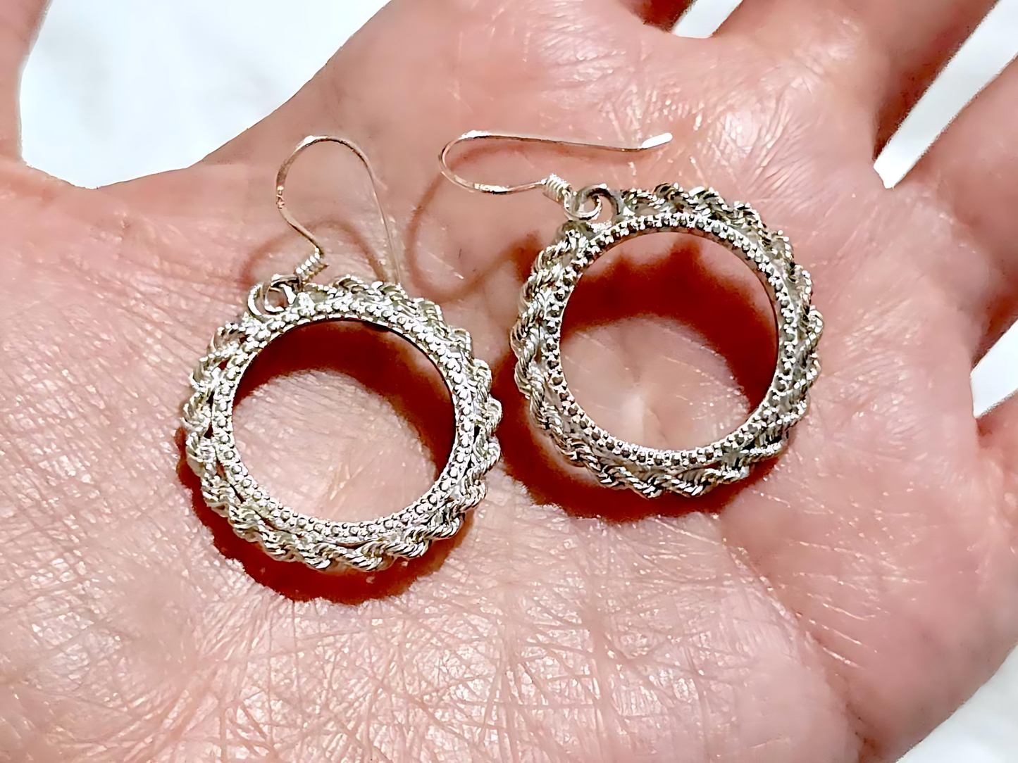 925 Sterling Silver Prong Back Illusion Rope Bezel Earring for 18mm Dime 10 Cent Coins