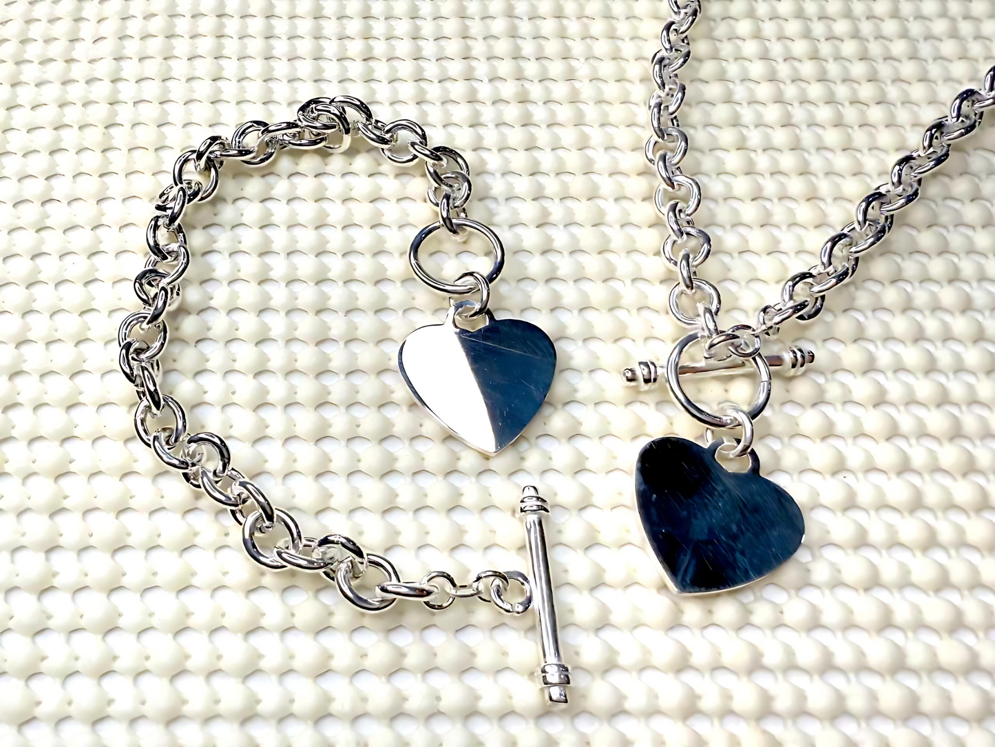 925 Sterling Silver 7.5mm Hollow Oval Links Bracelet Necklace with Heart Tag